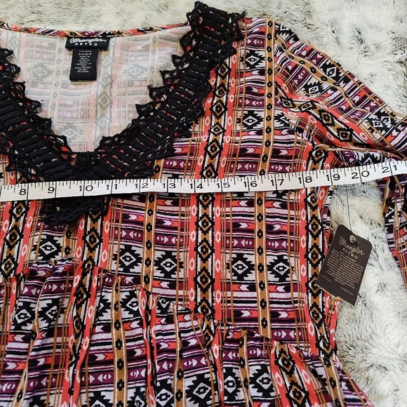 Wrangler Geometric Multicolor Patterned Black Lace V-neck Long Sleeve Top Smal - Picture 9 of 13